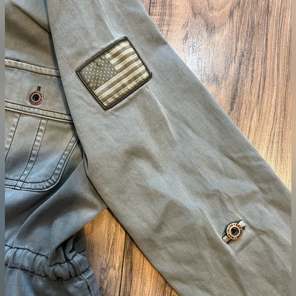 RED JEANS NYC Premium Vintage Clothing Roll Tab Sleeve Military Utility Dress L - Picture 7 of 16